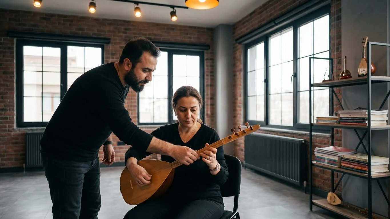 Bakırköy bağlama kursu profesyonel eğitim seansı.
