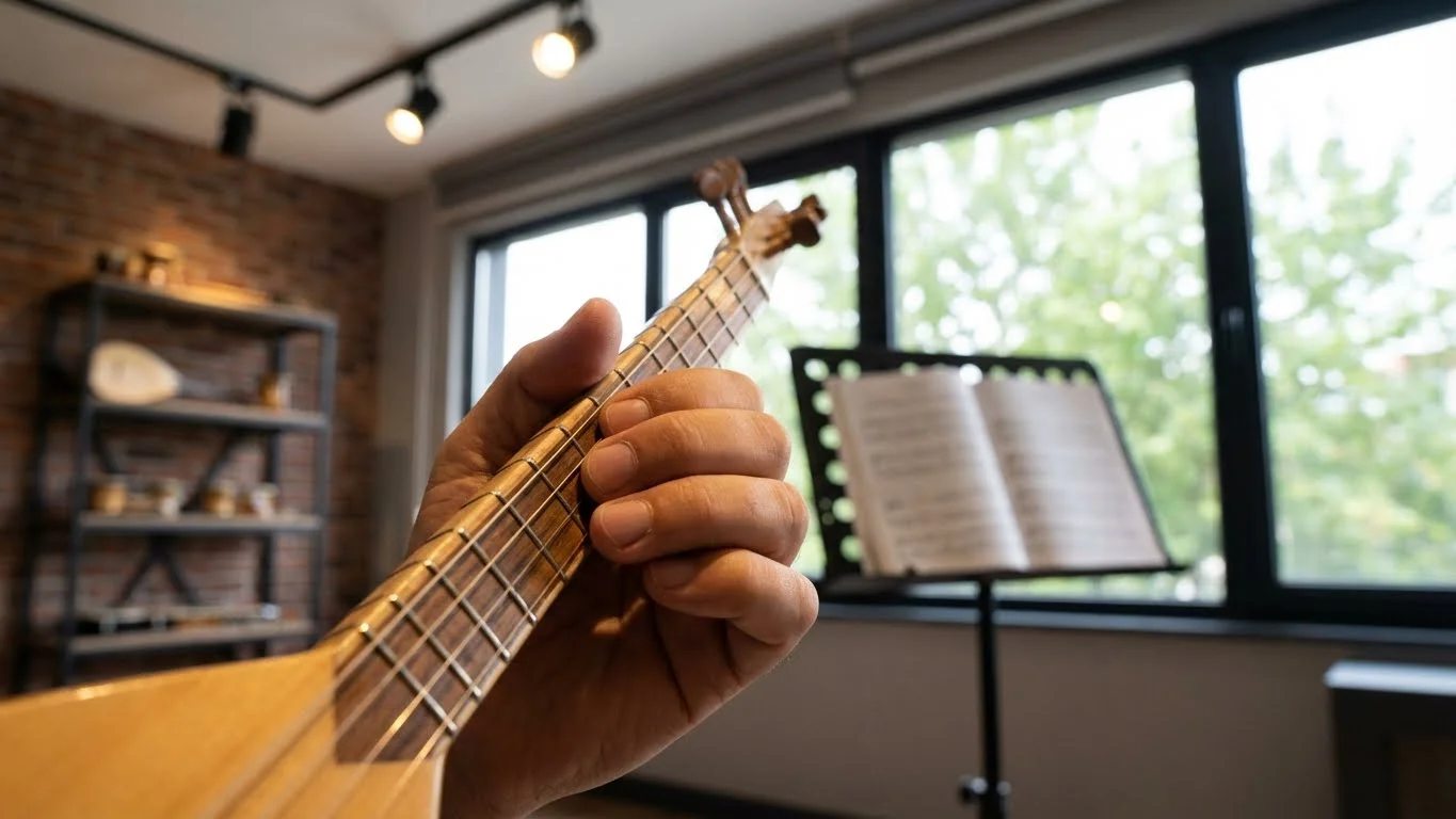 Bağlama çalmak zor mu sorusuna yanıt olarak doğru parmak pozisyonu ve teknik duruş.