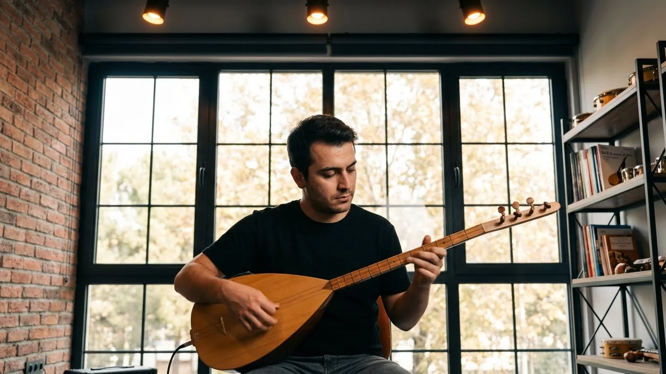 Bağlamada sağ ve sol el koordinasyonunu geliştiren hız etütleri ve tezene vuruş teknikleri.