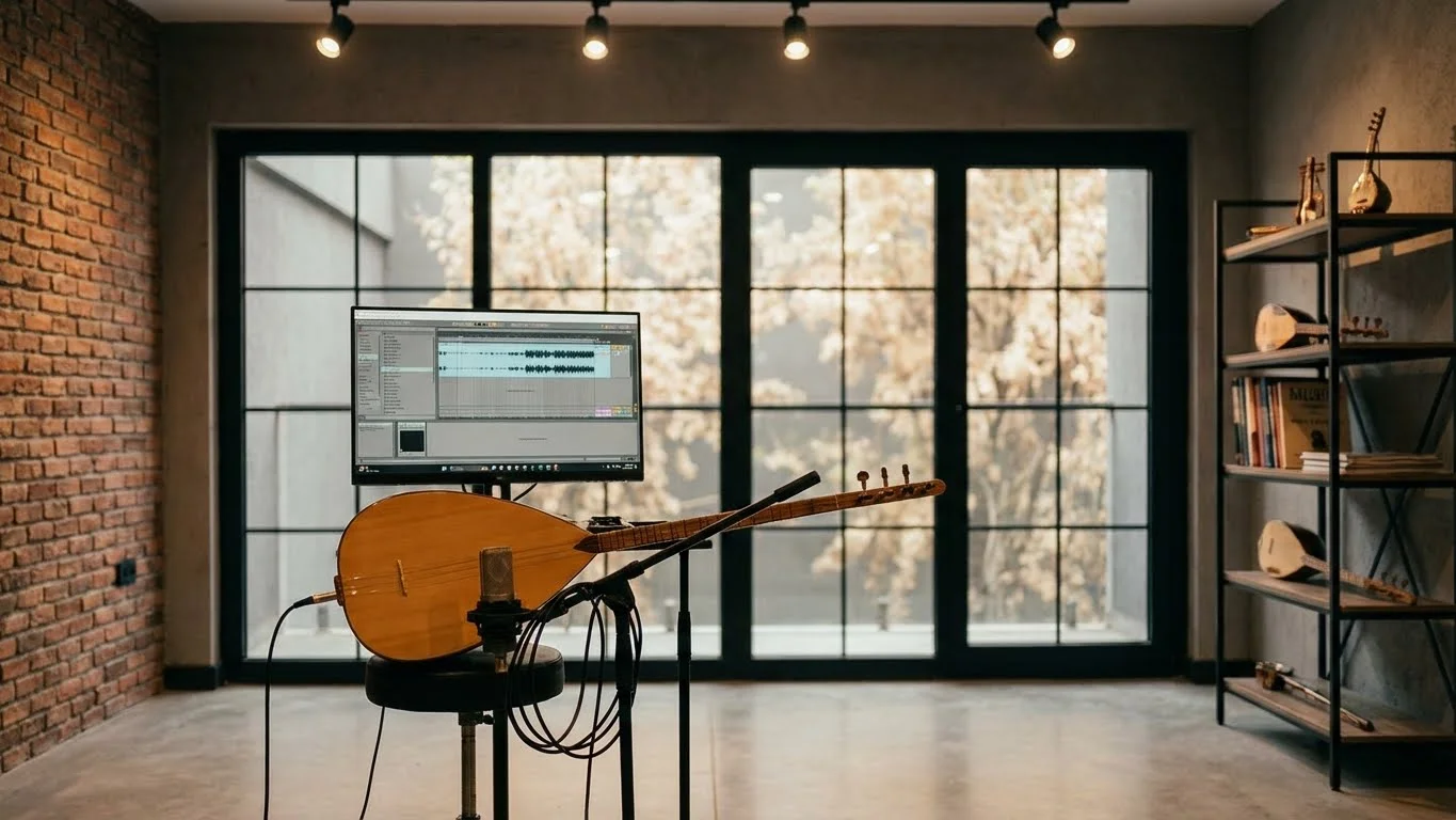 Modern müzik prodüksiyonlarında bağlama kullanımı ve kayıt aşaması.