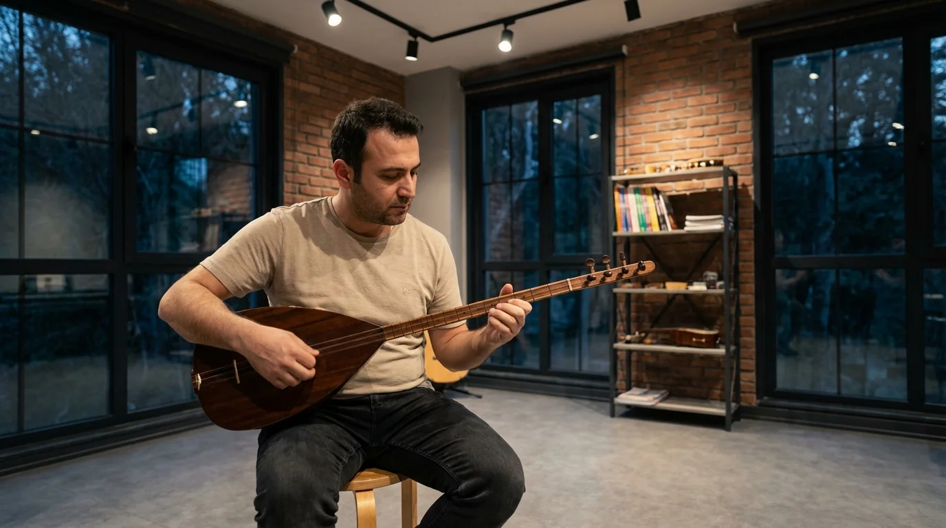 yetişkin kursiyer bağlama çalarken odaklanma ve stres azaltma anı