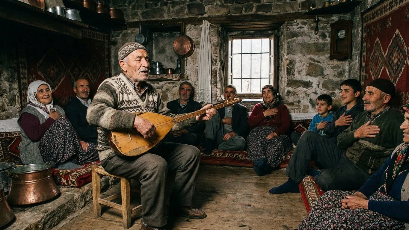 Anadolu kültürünün temeli olan aşık geleneğinde sazın tarihsel rolü ve icrası.