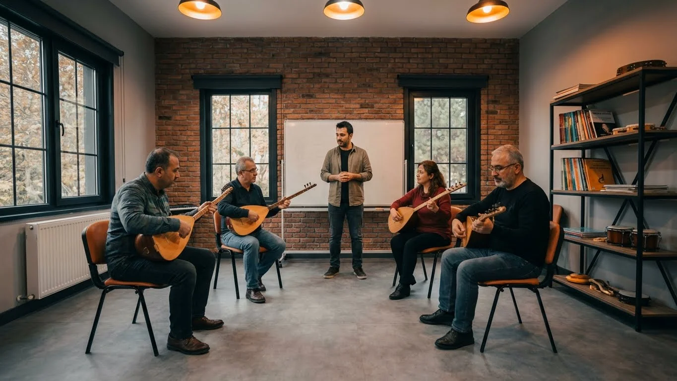 MEB onaylı bağlama kursu kapsamında eğitim alan çocuk ve yetişkin grupları.