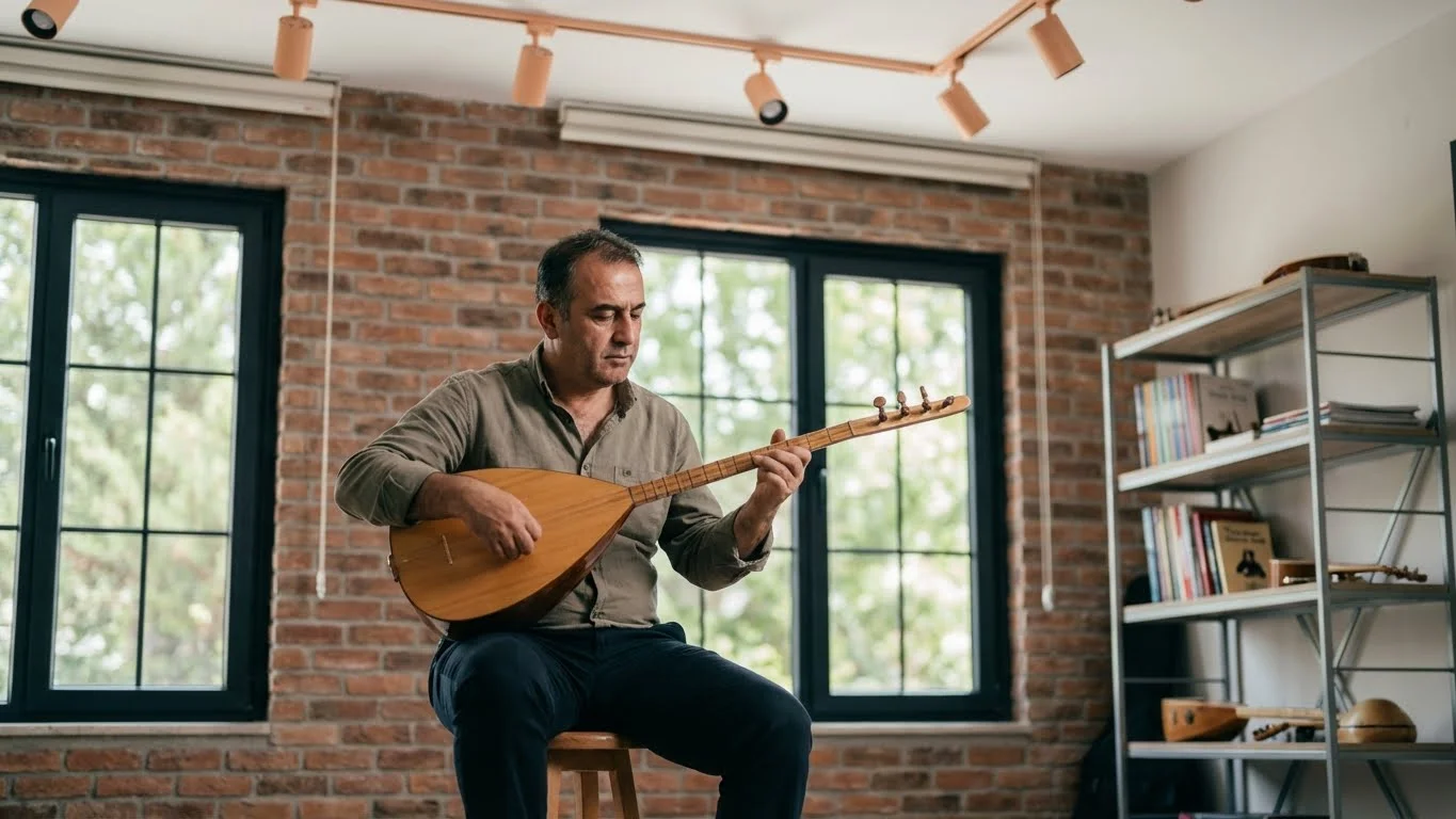 Profesyonel bir bağlama sanatçısı ve sazende icrası.