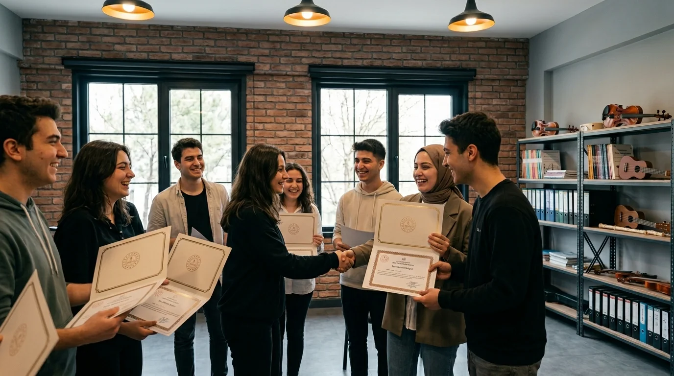 MEB onaylı bağlama kursu sertifikası ve mezuniyet başarısı.